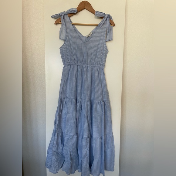 Moon River Dresses & Skirts - S: Cotton A-Line Sun Dress Blue/White PinStriped Tiered V neck NWOT new!